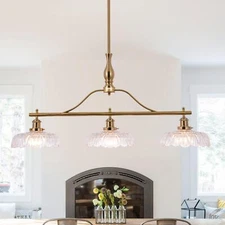 Mid-Century 3-Lights Chandelier Glass Pendant Lamp Brass Gold Ceiling Lighting