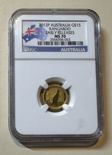2012 P GOLD AUSTRALIA KANGAROO EARLY RELEASES NGC MS 70 999 1/10 OZ 15$ COIN