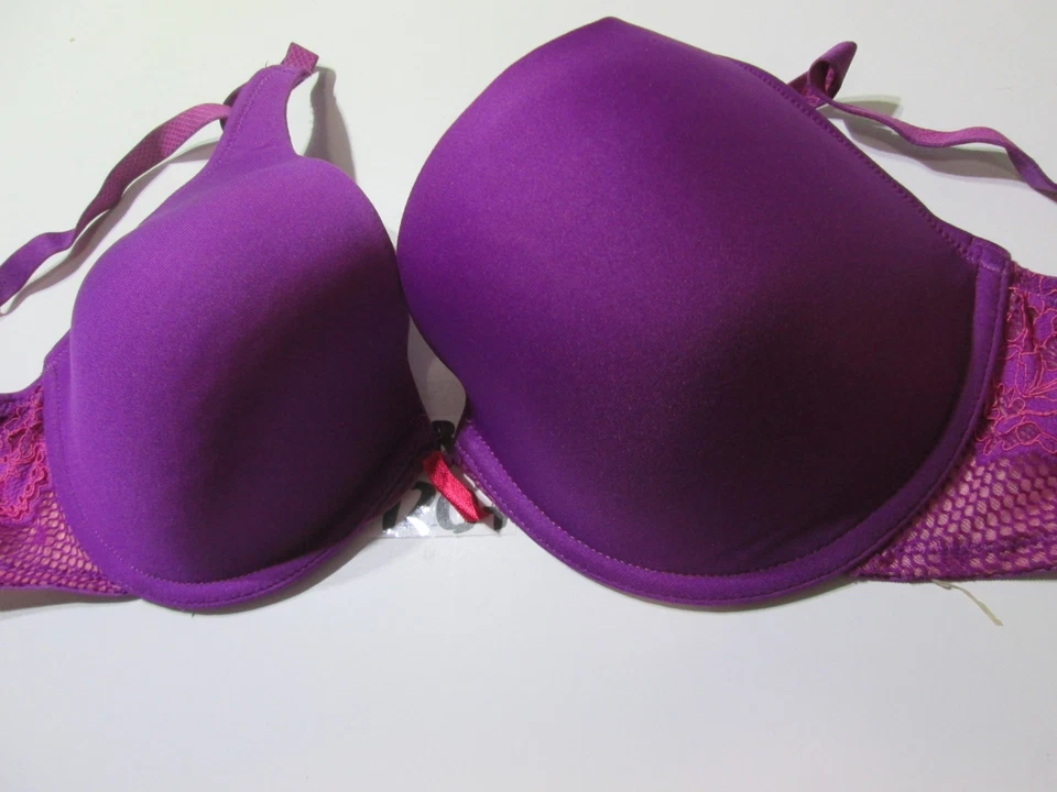 Sutiã Josie tamanho 36C roxo forrado com fio camiseta alças ajustáveis renda - Imagem 4 de 4