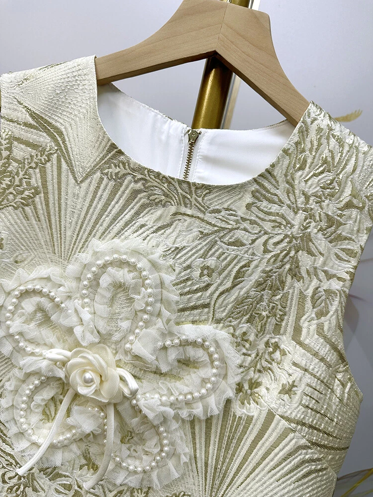 OFF WHITE Abito donna lusso jacquard cotone fatto a mano unghie perline fiori gilet gonna slim fit