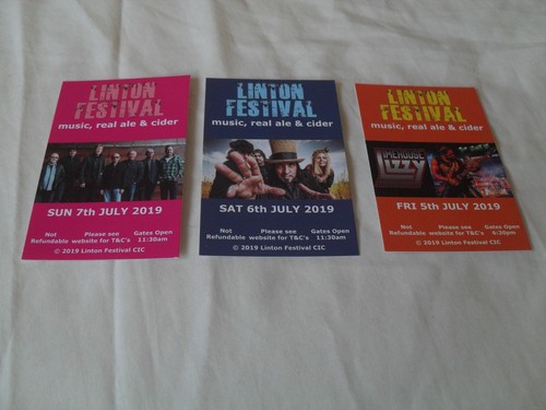 LINTON FESTIVAL 2019 - 3 souvenir used tickets THE MANFREDS, SLAMBOVIAN CIRCUS