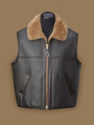 Men's RAF B3 Bomber Real Fur Shearling Sheepskin Leather Vest 
