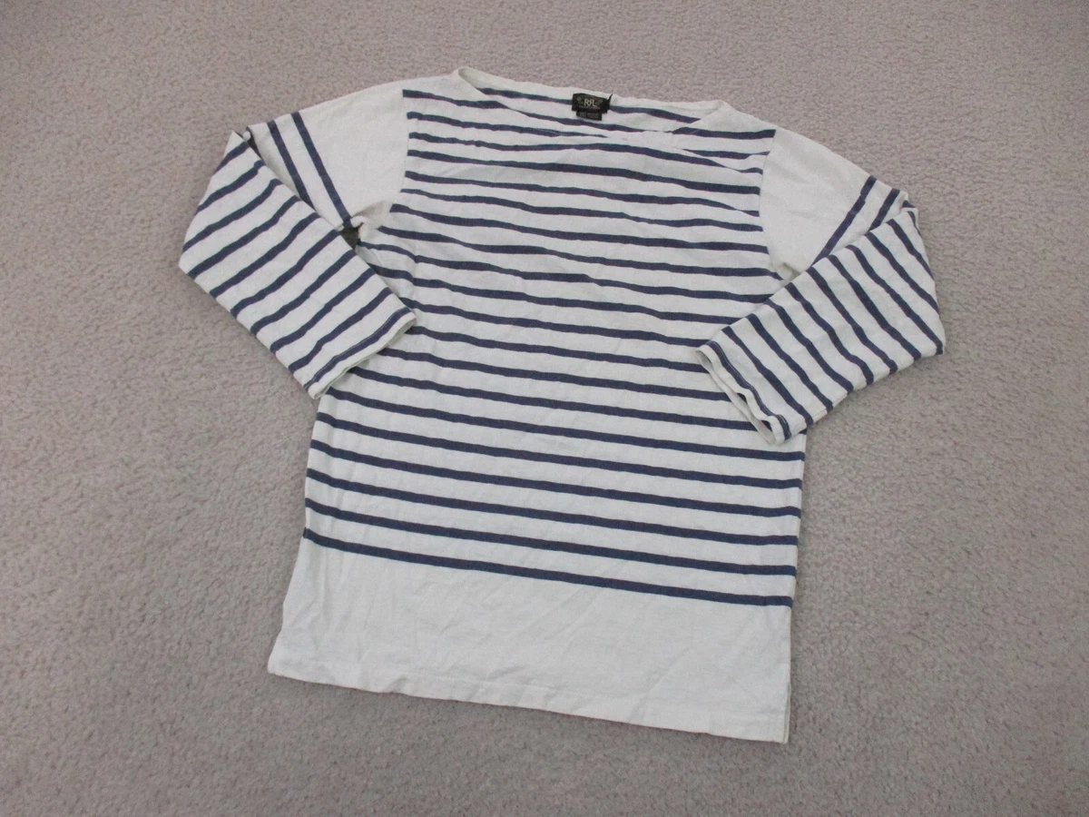 Ralph Lauren RRL Shirt Women Small White Blue Long Sleeve Double