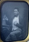 Daguerreotype 1/4 Of Plate Circa 1850. Portrait A Man Holding One Small Mot