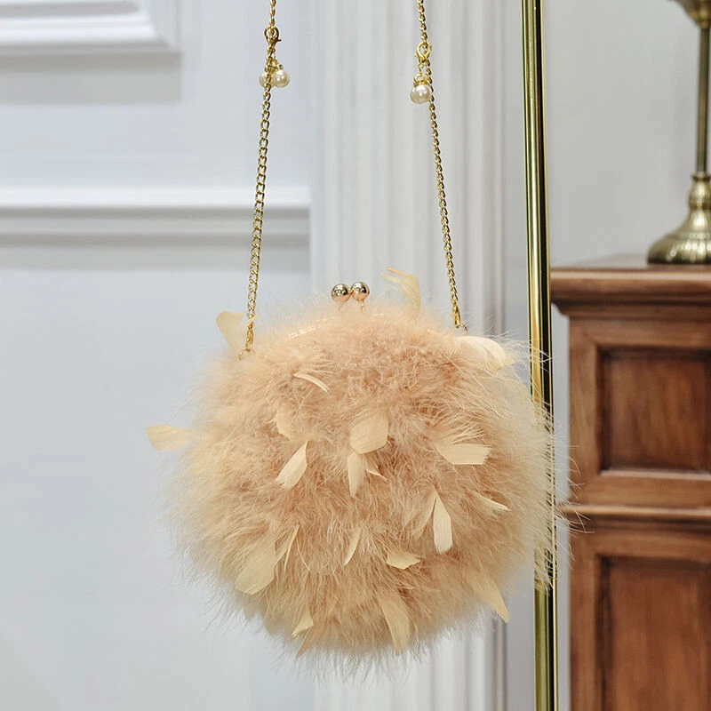 Ostrich Feather Furry Bag, Womens Black Feather Purse