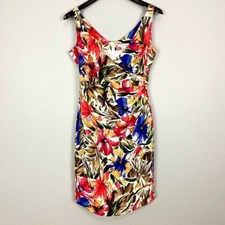 Vintage Express Tropical Silk Dress Women’s Size M Floral Ruched Retro Y2K 90’s