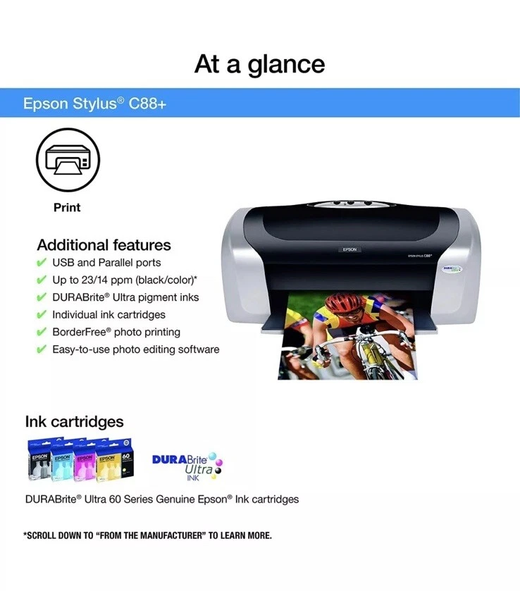 BRAND NEW Epson Stylus Photo C88+ Digital Color Inkjet Printer C11C617121 - Image 2 of 3
