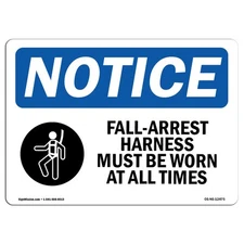 Fall-Arrest Harness Must Be With Symbol OSHA Notice Sign Metal Plastic Decal