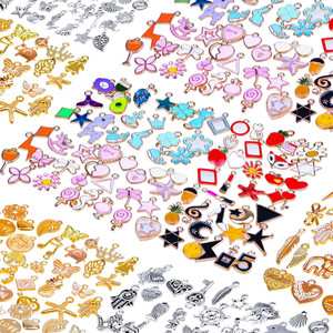 Authentic 150PCS Bracelet Charms, Silver Bracelet Gold Plated Enamel Charms Pendants for N