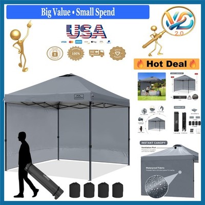 10x10 Pop-Up Canopy Tent Waterproof Shade with Side Walls Gray