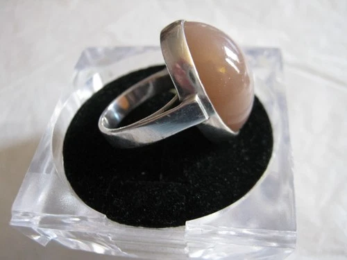 Vintage Solid Silver & Large Pink Cabochon Stone Dress Ring Size N