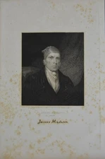 Antique American President James Madison Founding Father Original 1852 Engraving