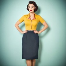 Vintage Wiggle Skirt 10 Pencil Skirt Grey Pinstripe 50s Rockabilly Straight