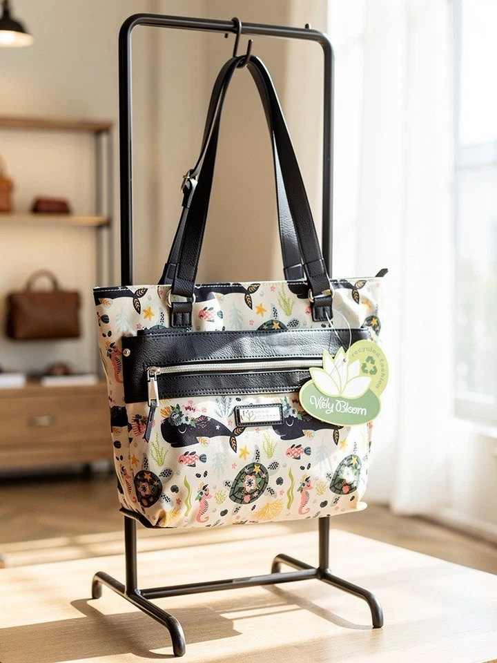 Bolsa tote ecológica Lily Bloom – estampa Ocean Sea Life – Baleias, tartarugas, cavalos-marinhos - Imagem 3 de 4