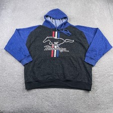 Ford Mustang Hoodie Mens XL Grey Blue Logo Hooded Pullover Sweatshirt Muscle Car