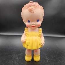 VINTAGE 8 5" Tall SUN RUBBER CO. SQUEAKY TOY GIRL WITH YELLOW OUTFIT