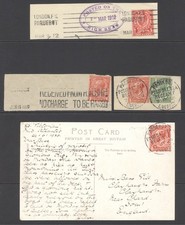 Great Britain George V Paquebot cancels. 1d on postcard, others on piece