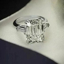 3CT Emerald Cut Lab Created Diamond Women's Wedding Ring 14K White Gold Plated