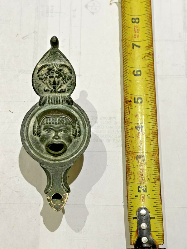 Rare Beautiful Theatrical Mask Cast Brass Oil Lamp