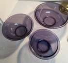 Set Of 3 Pyrex Purple Amythest Clear Nesting Mixing Bowls 80’s Vtg 325/323/322