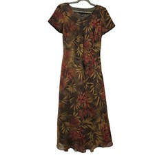 Virgo Vintage Maxi Dress Brown Tropical Floral Leopard Print Chiffon Size 8