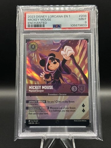 2023 Disney Lorcana EN 1 #208 Mickey Mouse, Wayward Sorcerer Enchanted PSA 9