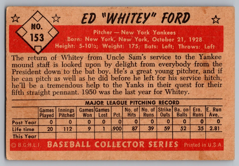 Bowman 1953 color #153 Whitey Ford Yankees Foto 2 de 3