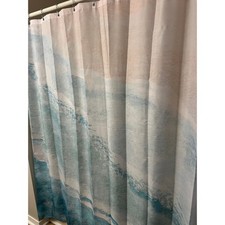 Shower Curtain Coastal Beach Waterproof 72" W x 72" L Teal Blue Waves Washable