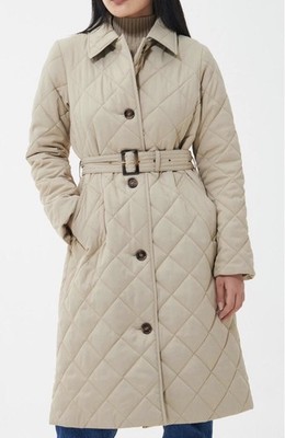 Barbour women's Cordelia Quilted Longline Jacket SZ10 Color Lt Fawn/Ancient Popl