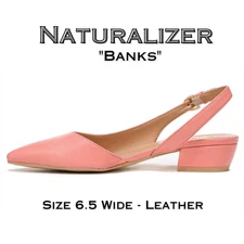 New Naturalizer Banks Leather D'Orsay Slingback Heels Size 6.5 Wide Coral Blush