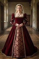 Medieval Royal Renaissance Tudor Queen Elizabeth Burgundy Prom Dress Cosplay hot
