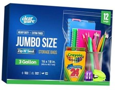 12 Large Storage Bags With Zipper Top - 3 Gallon Size, 16" x 18", X-Large 12.0