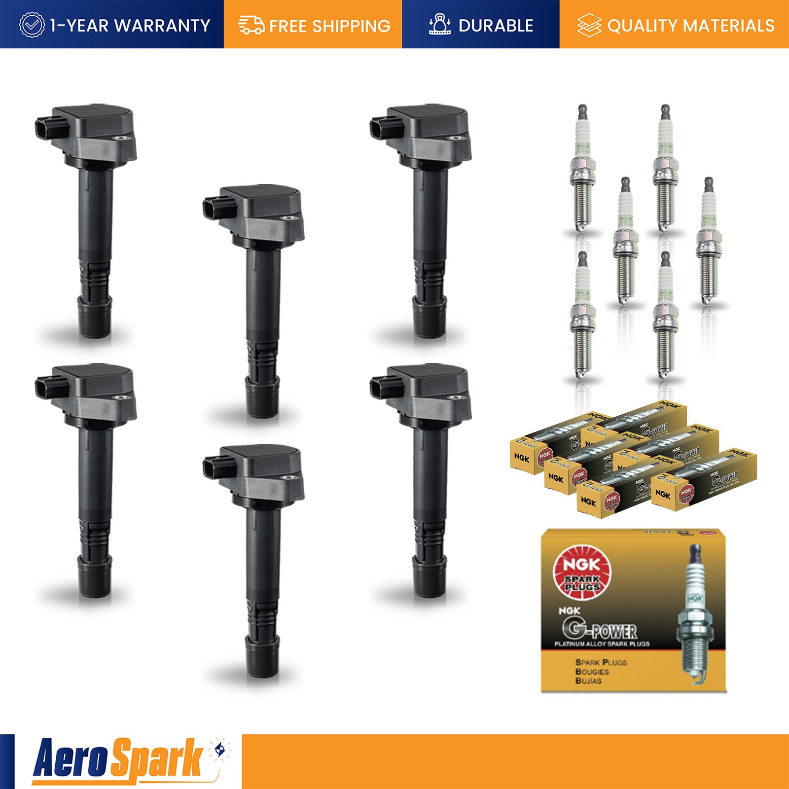 6 Ignition Coil  6 NGK Platinum Spark Plug for 2010 Honda Pilot 3.5L V6 UF624