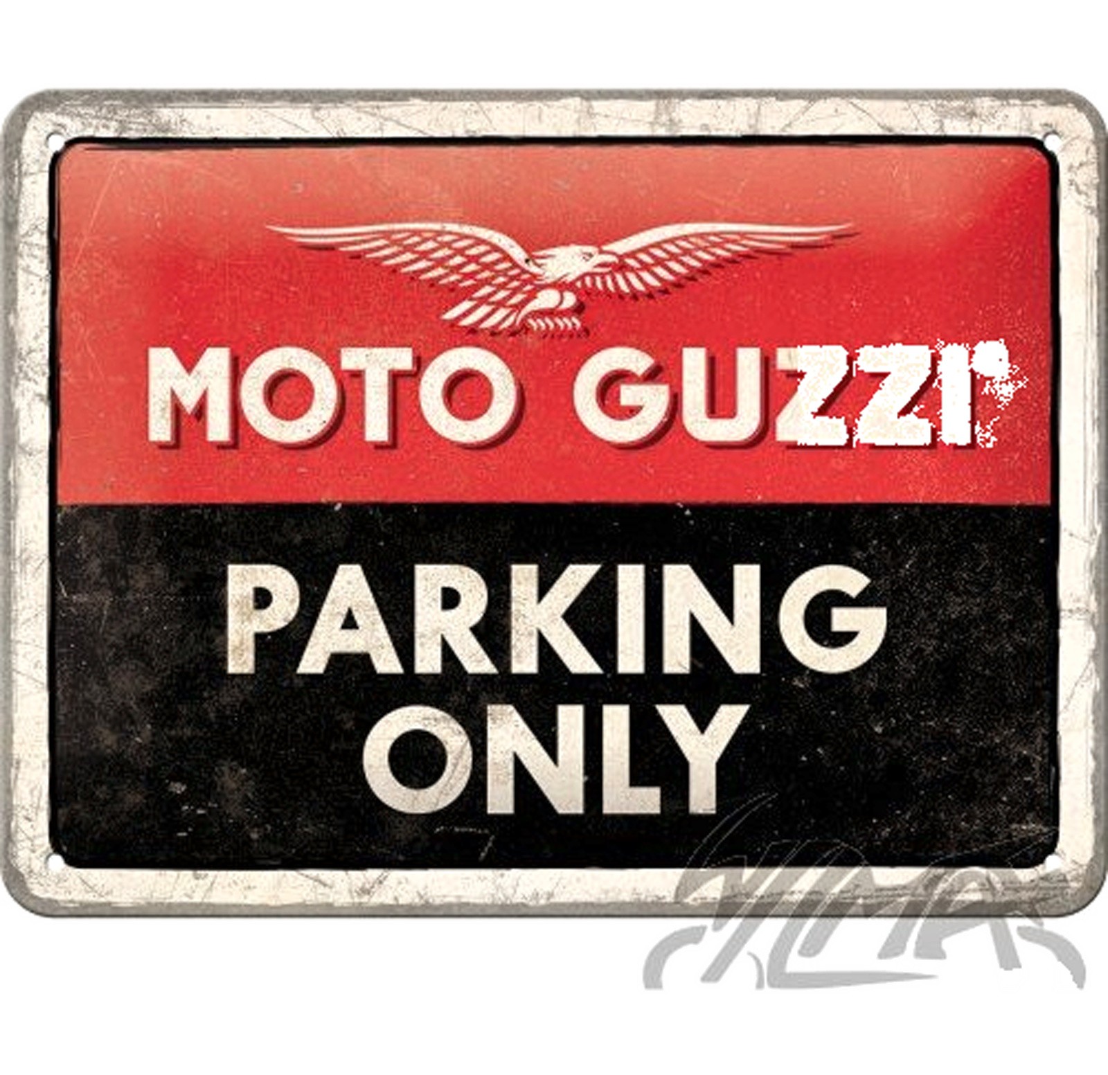 Panneau d'affichage 15x20 Moto Guzzi de parking en métal vintage noir et rouge