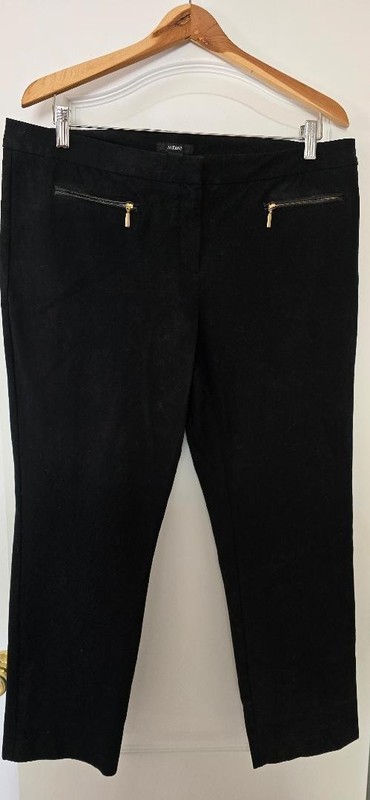 ALFANI women black dress pants size 16 front Gold zipper pockets