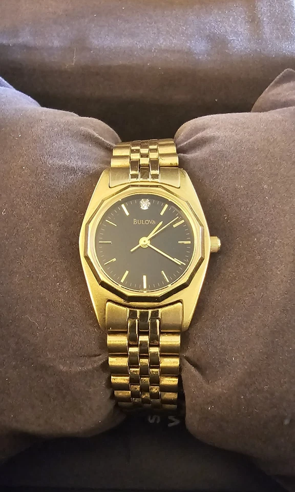 Bulova Gold Tone Womens Watch Round 24mm 92F82 W/ Black Dial - Image 2 of 4