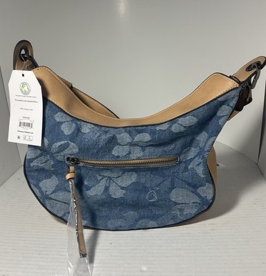 Time and Tru Womens Mid-Size Jacquard Floral Denim Selena Hobo Crossbody