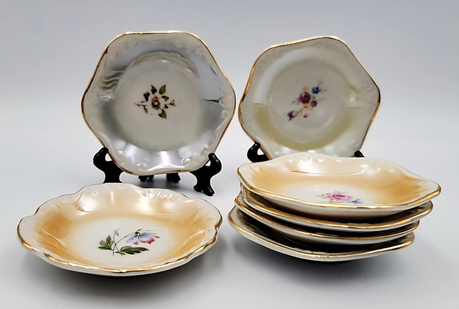 Set of 7 VTG 1940s-1960s Bavarian Porcelain Lusterware Butter Pat Dishes