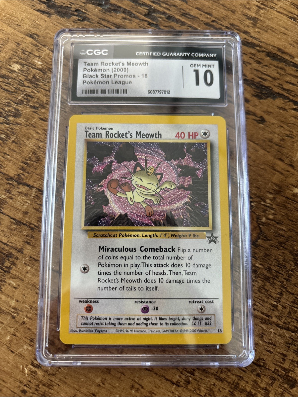 Pokemon 2000 Team Rocket's Meowth Black Star Promo 18 CGC 10