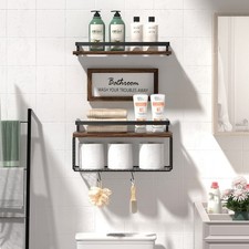 Floating Shelves Over Toilet Bathroom Wall Shelf Storage Basket Guardrail Decor