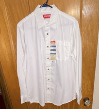 Wrangler Men's White Solid Long Sleeve Button Front Dress Shirt Size M