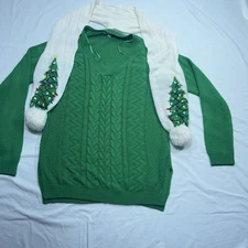 Christmas Sweater And Scarf Womens Med Green MerryWear