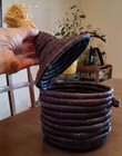 Old African Handcrafted Coiled Woven Basket With Stepped Lid & Raffia Tassel Top — photo 8
