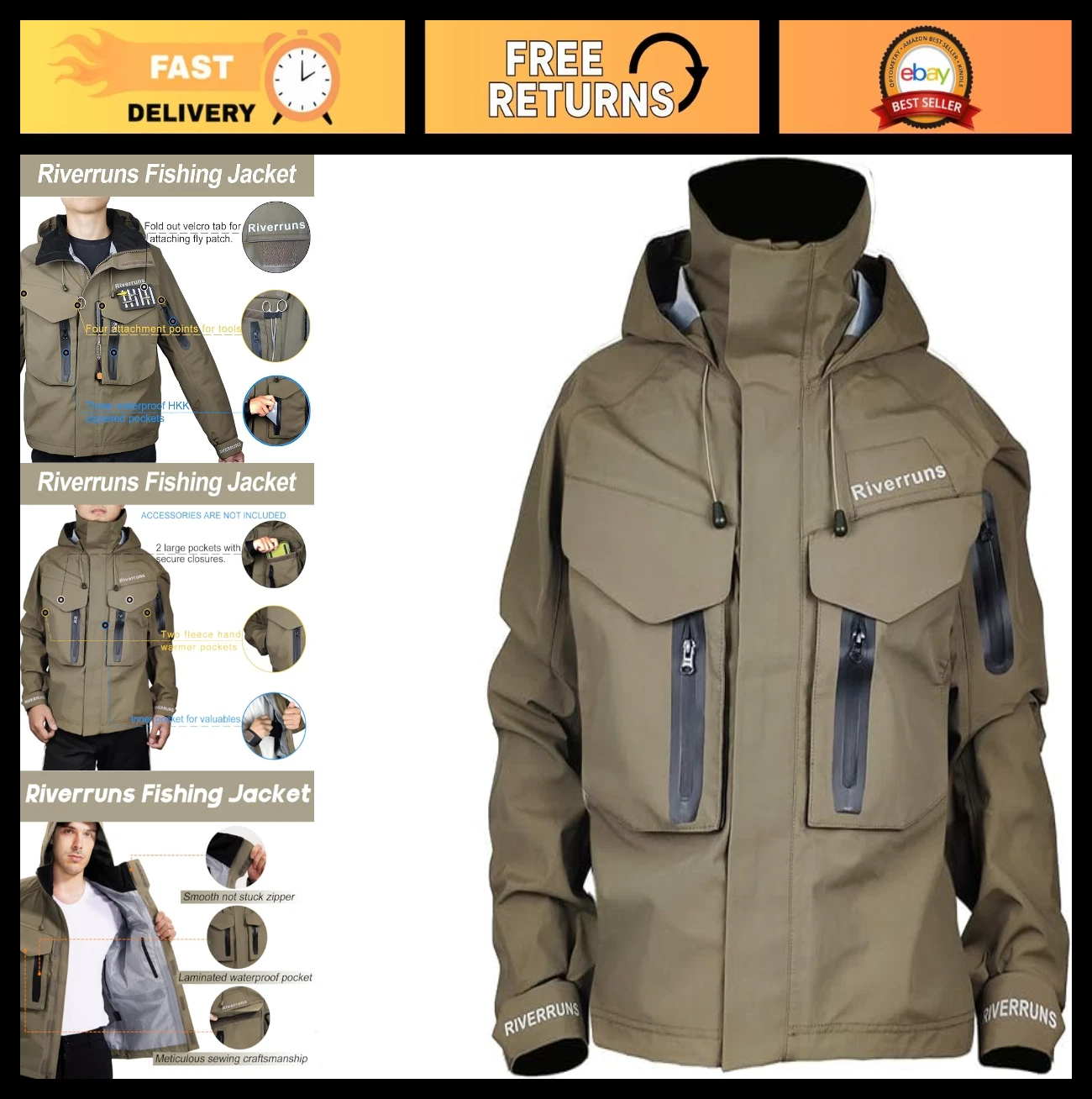 Breathable Fishing Wading Jacket - Outdoor Fly Fishing Rain Coat, Waterproof Gea
Opens in a new wind