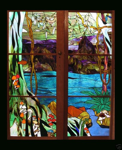 RAINFOREST DOORS 6 leadlight panels forming 2 doors CUSTOM BUILT STAINED GLASS - Bild 1 von 6