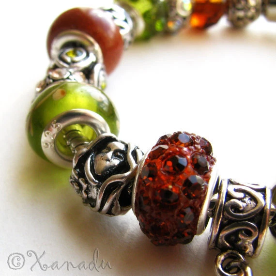 Pulsera Bosque Encantado En Otoño Cristal, Piedra Solar, Murano Dije Europeo Foto 3 de 4