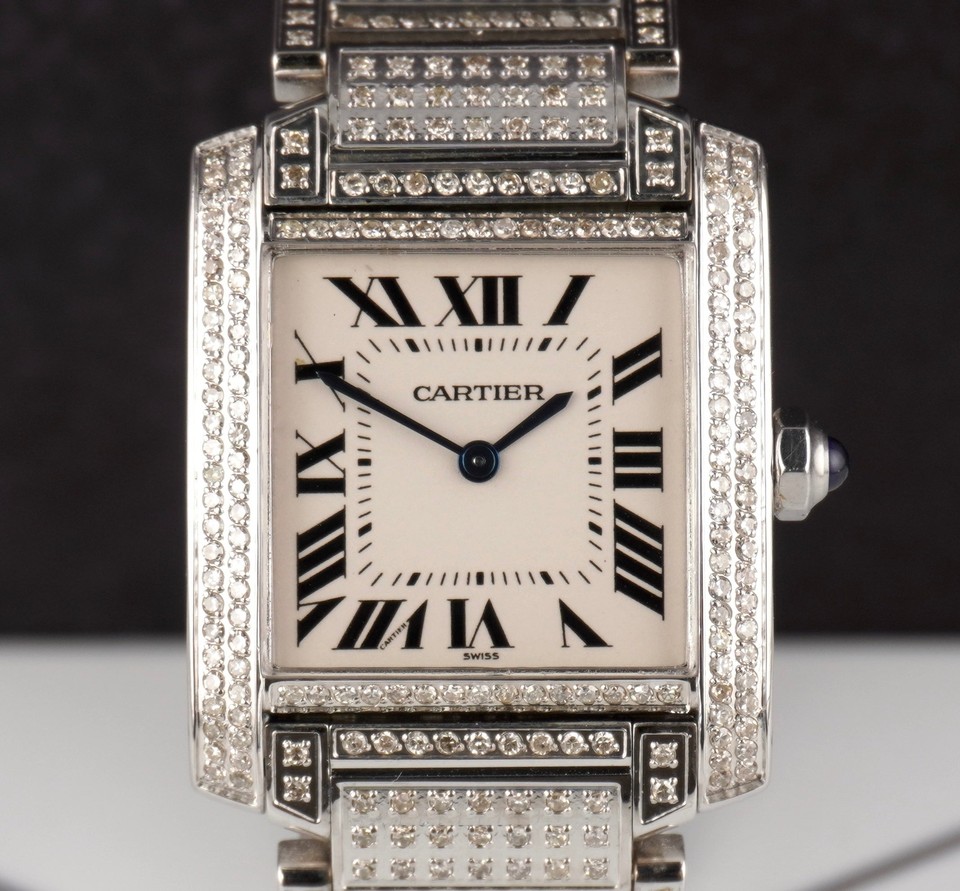 Cartier Tank Francaise Midsize 25mm Custom IcedOut 4ct Genuine Diamonds ...