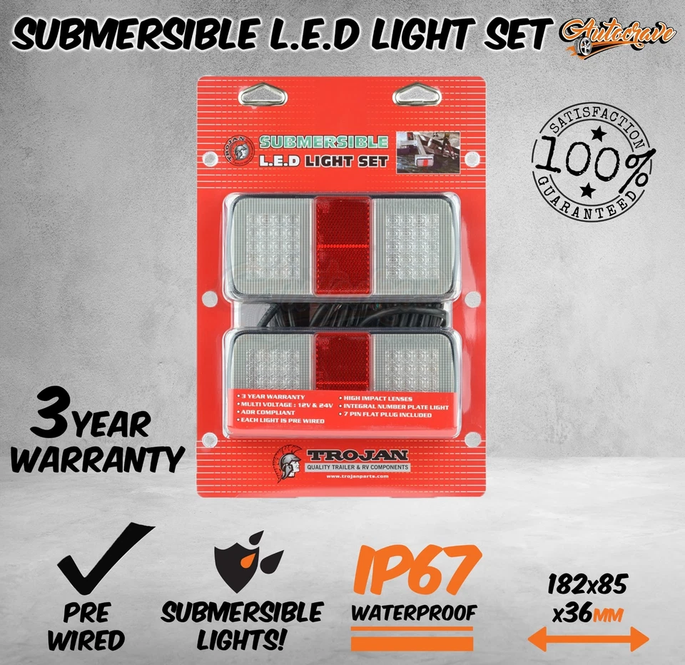 Trojan Trailer Submersible Boat Trailer Led Tail lights Prewired 12/24V 371051