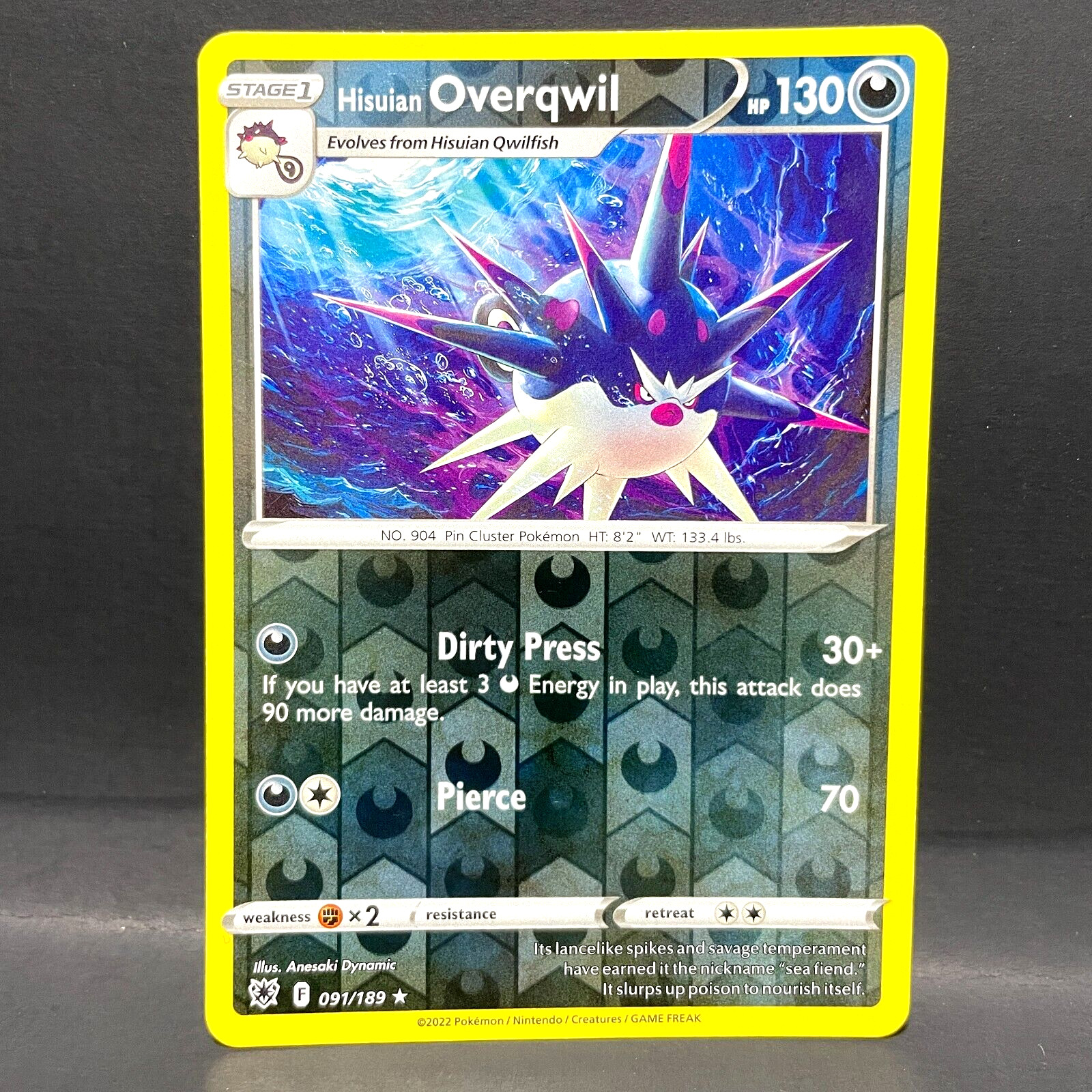 2022 POKEMON ASTRAL RADIANCE HISUIAN OVERQWIL 091/189 REVERSE HOLO (RARE)