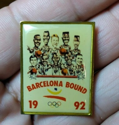 VTG 90s USA Olympic Basketball Dream Team Barcelona Bound NBA Pin Jordan Bryd